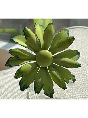Vtg 60s Retro Green Enamel Flower Power Brooch Pop Art Pin